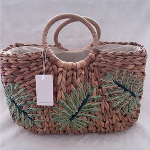 NWT STRAW STUDIOS Woven Straw Green Palm Leaf Shoulder/Beach Bag